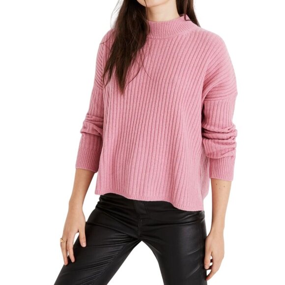 Madewell Resourced Cashmere Ribbed Mockneck Pullover Sweater Flamingo Size M - Picture 1 of 8